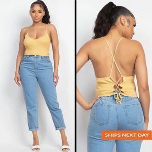 Scoop Ribbed Lace-Up Top